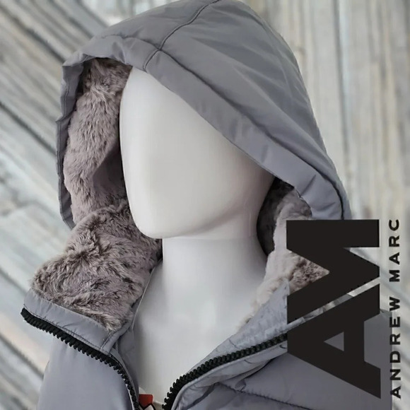 Andrew Marc | Hooded Long Stretch Parka | Sorona Fill | Grey | NWT - Picture 4 of 9